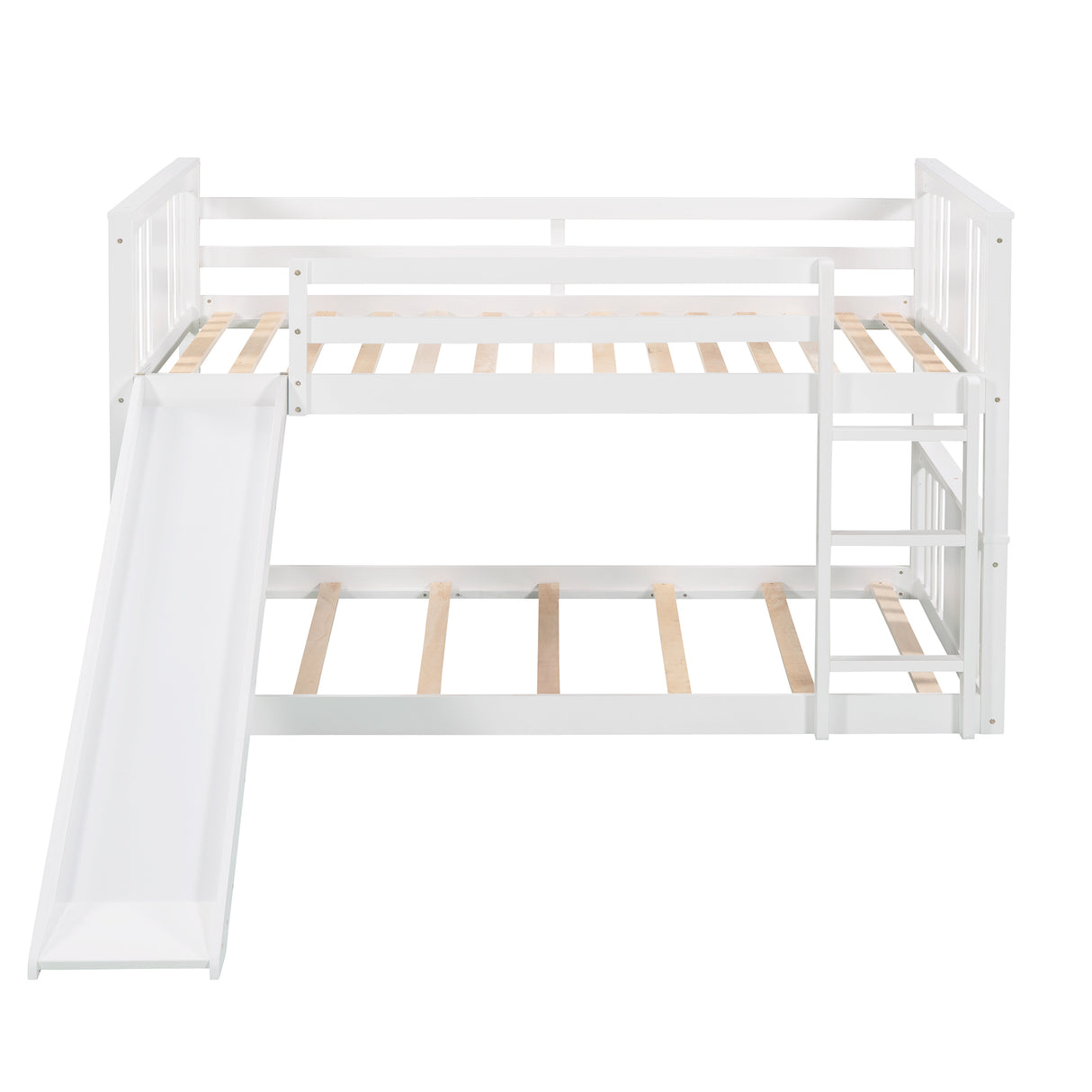 Twin Over Twin Bunk Bed with Slide and Ladder, White (Old SKU：LP000108AAK) - Home Elegance USA