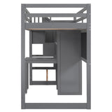 Twin Size Loft Bed with Pullable Desk and Storage Shelves,Staircase and Blackboard,Gray - Home Elegance USA