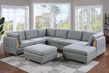 Living Room Furniture 8pc Sectional Sofa Set Light Grey Dorris Fabric Couch 3x Wedges 3x Armless Chair And 2x Ottomans - Home Elegance USA