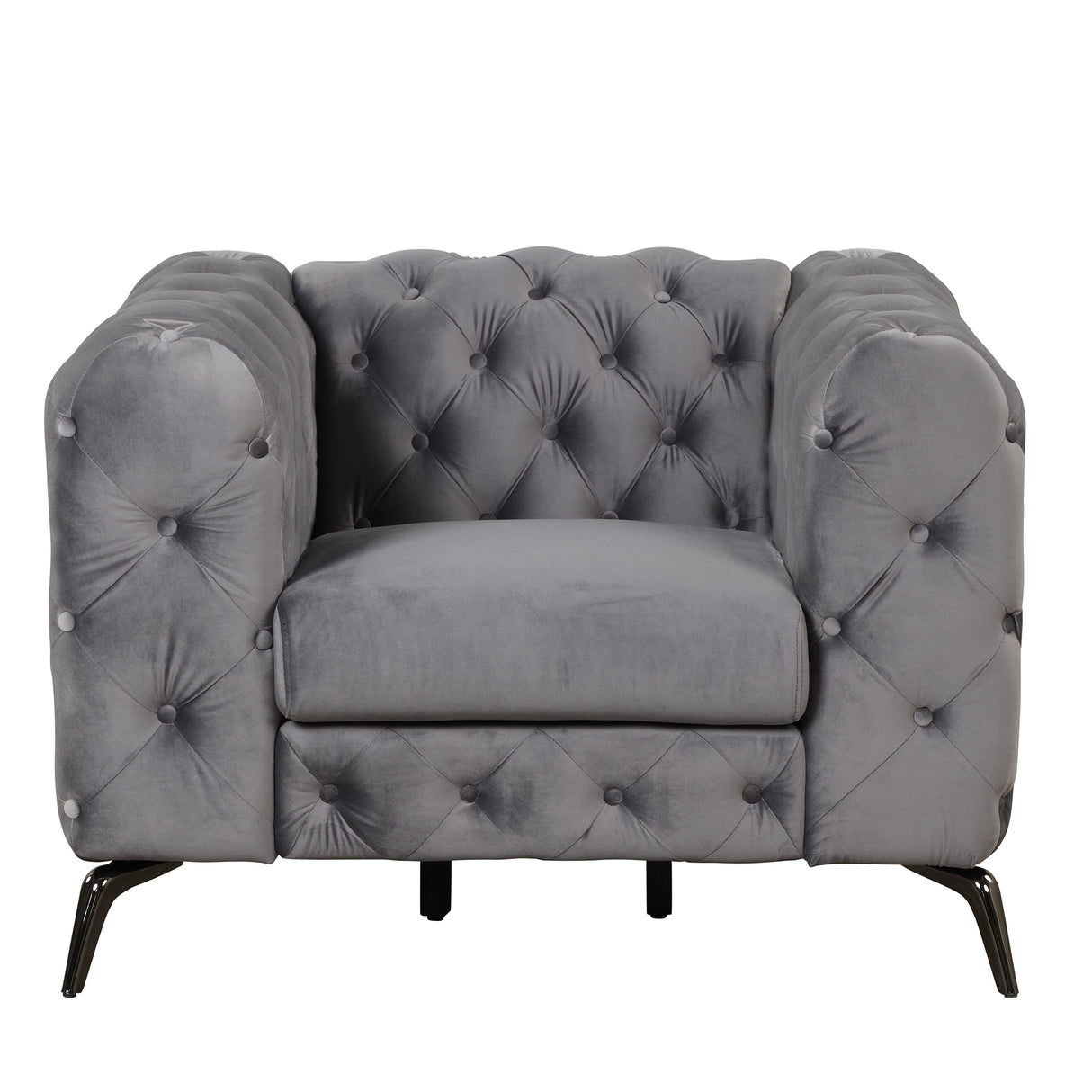 40.5" Velvet Upholstered Accent Sofa,Modern Single Sofa Chair with Button Tufted Back,Modern Single Couch for Living Room,Bedroom,or Small Space,Gray Home Elegance USA