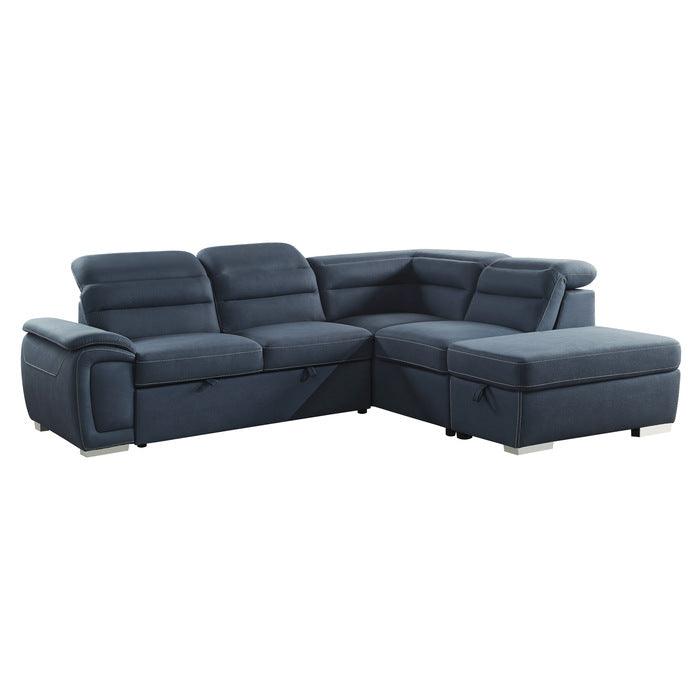 Homelegance - Platina 3-Piece Sectional With Pull-Out Bed And Storage Ottoman In Blue - 8277Nbu*