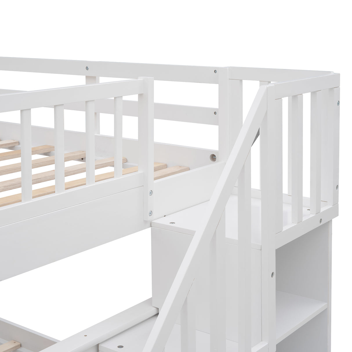 Stairway Full-Over-Full Bunk Bed with Storage and Guard Rail for Bedroom, Dorm, White color(OLD SKU :LP001110AAK) - Home Elegance USA