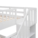 Stairway Full-Over-Full Bunk Bed with Storage and Guard Rail for Bedroom, Dorm, White color(OLD SKU :LP001110AAK) - Home Elegance USA