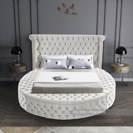 Meridian Furniture - Luxus Velvet Queen Bed In Cream - Luxuscream-Q