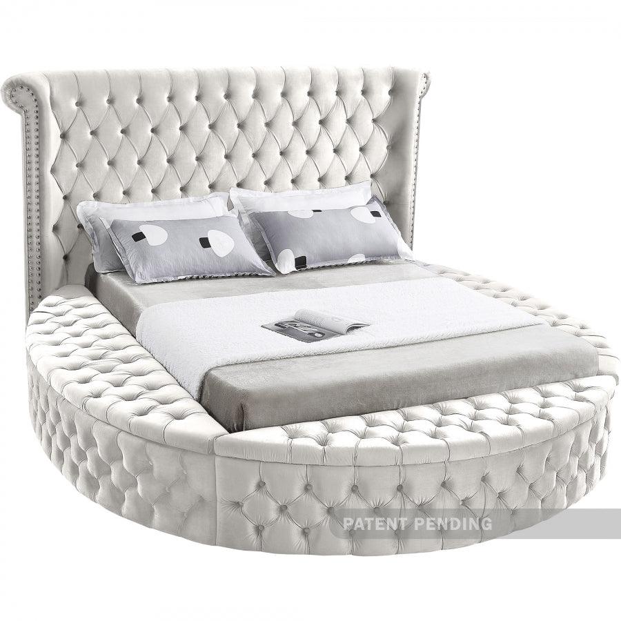 Meridian Furniture - Luxus Velvet Queen Bed In Cream - Luxuscream-Q