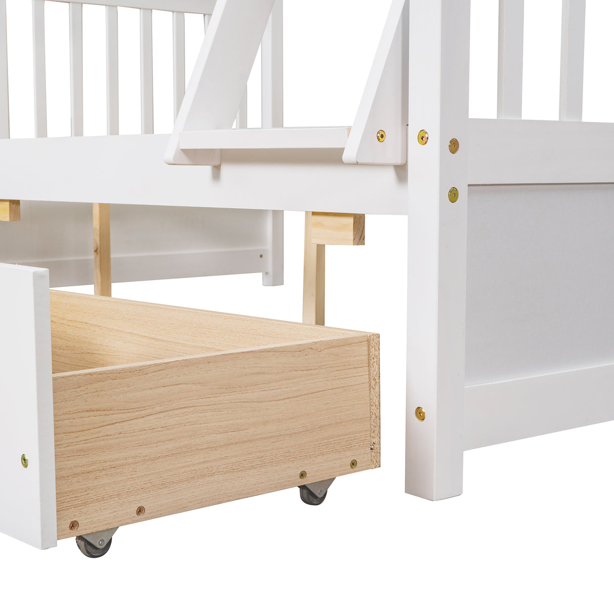 Twin-Over-Full Bunk Bed with Ladders and Two Storage Drawers (White) ( old sku:LT000165AAK） - Home Elegance USA