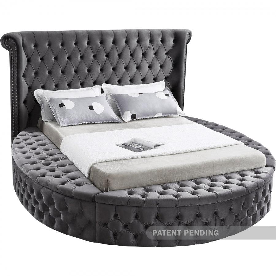 Meridian Furniture - Luxus Velvet Queen Bed In Grey - Luxusgrey-Q