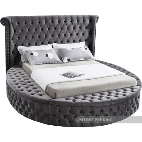 Meridian Furniture - Luxus Velvet Queen Bed In Grey - Luxusgrey-Q