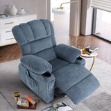 Vanbow.Recliner Chair Massage Heating sofa with USB and side pocket 2 Cup Holders (Blue) Home Elegance USA