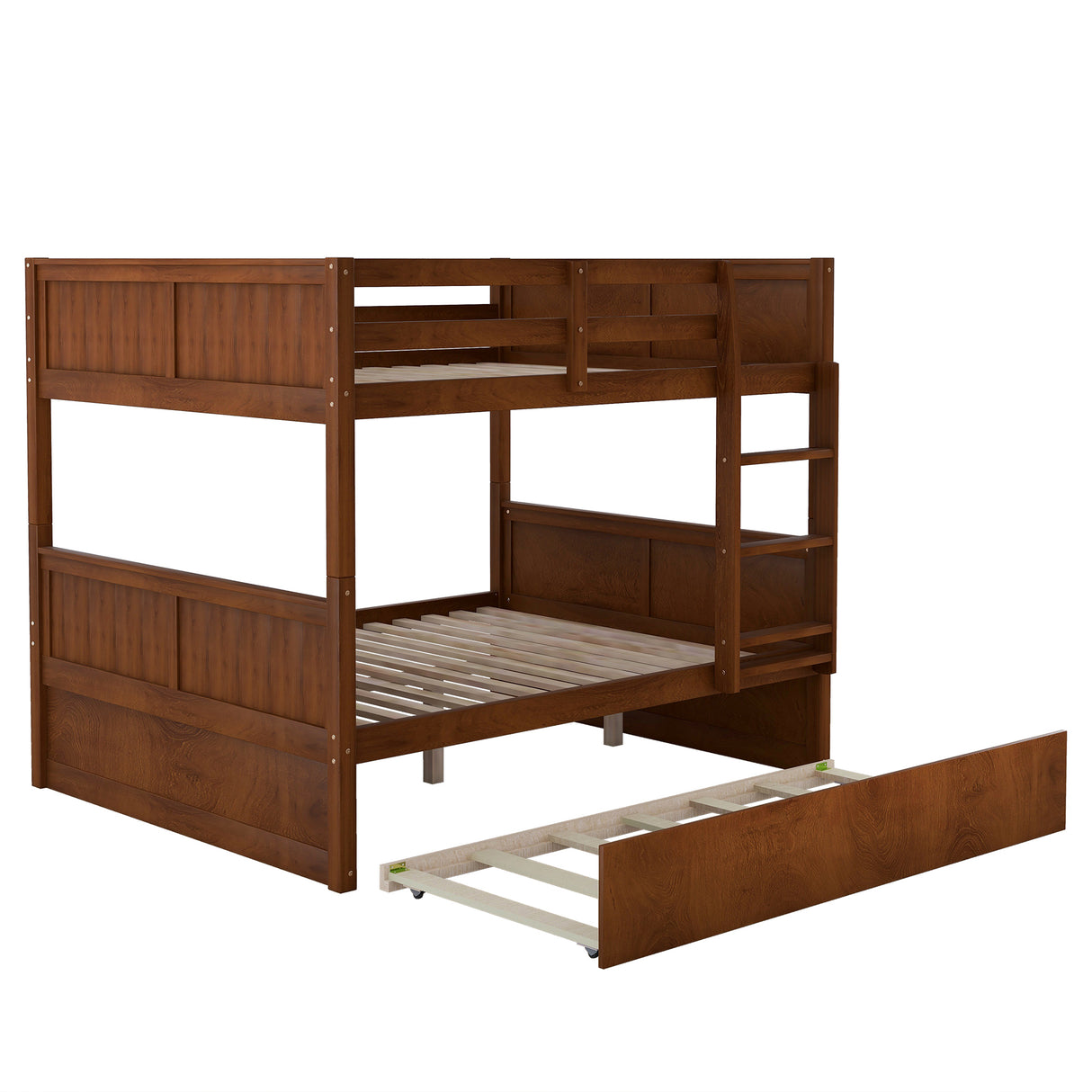 Full Over Full Bunk Bed with Twin Size Trundle, Walnut （ old sku: LP000250AAL) - Home Elegance USA