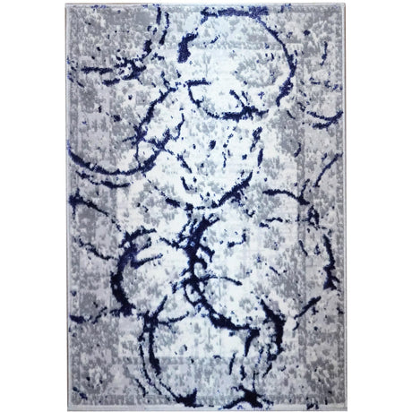 Penina Luxury Area Rug in Gray with Navy Blue Circles Abstract Design - Home Elegance USA