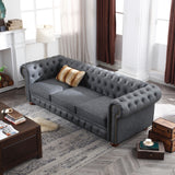 Classic Chesterfield Sofa Dark Grey Faux Leather - Home Elegance USA