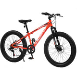 S24109 Elecony 24 Inch Fat Tire Bike Adult/Youth Full Shimano 7 Speeds Mountain Bike, Dual Disc Brake, High-Carbon Steel Frame, Front Suspension, Mountain Trail Bike, Urban Commuter City Bicycle