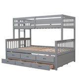 Twin-Over-Full Bunk Bed with Twin size Trundle , Separable Bunk Bed with Drawers for Bedroom - Gray - Home Elegance USA