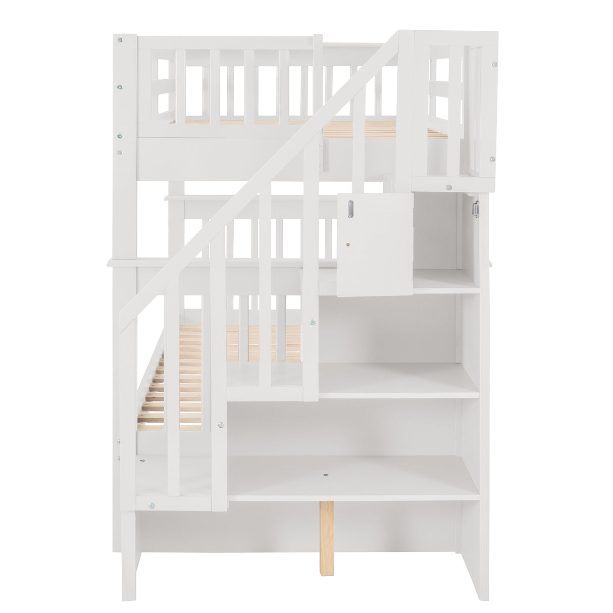 Stairway Twin-Over-Twin Bunk Bed with Twin size Trundle for Bedroom, Dorm, Adults, White( old sku: LP000209AAK ) - Home Elegance USA