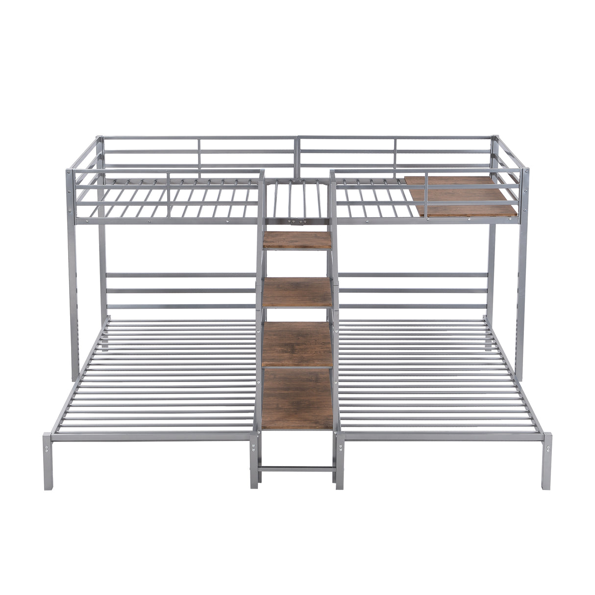 Metal Twin over Twin & Twin Bunk Bed, Triple Bunk Bed with Storage Shelves Staircase, Silver - Home Elegance USA