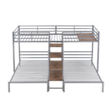 Metal Twin over Twin & Twin Bunk Bed, Triple Bunk Bed with Storage Shelves Staircase, Silver - Home Elegance USA