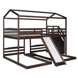 Full over Twin & Twin Bunk Bed,with Slide and Storage Staircase,Built-in Drawer and Shelf,Espresso - Home Elegance USA