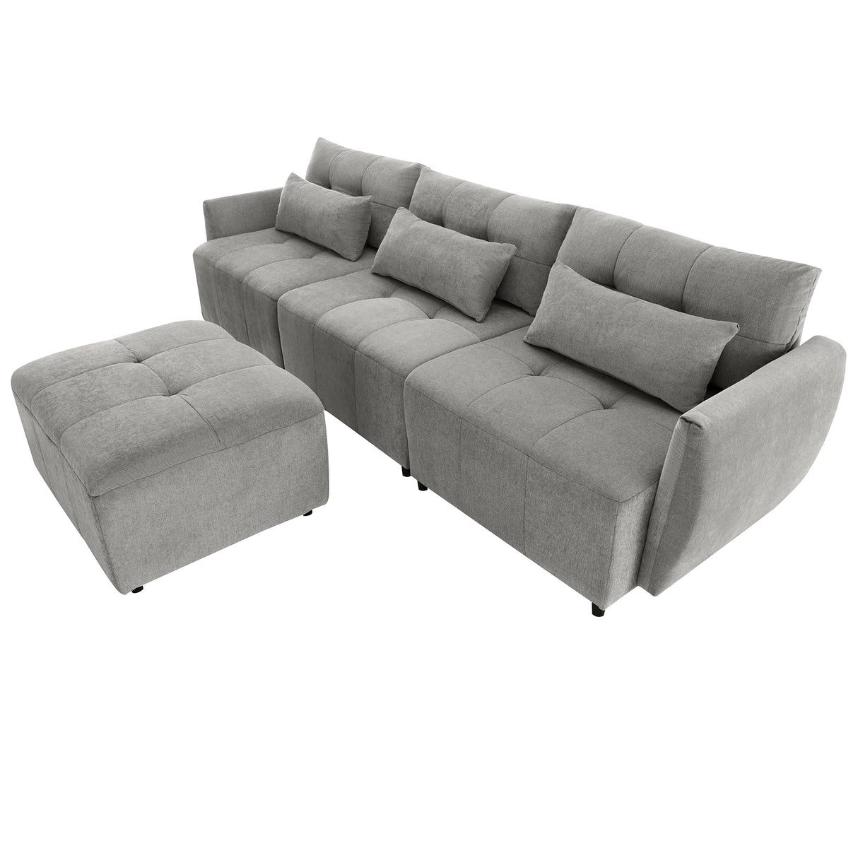 113.3" Convertible Sectional Sofa Couch 3 - Seat L - Shaped Sofa with Movable Ottoman and USB for Apartment, Living Room, Bedroom, Grey - SG000880AAE - image - 12