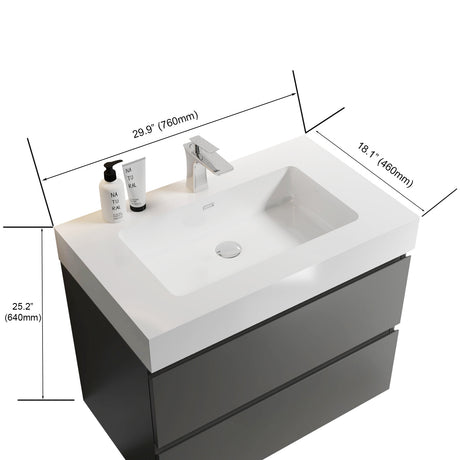 Alice 30" Gray Bathroom Vanity with Sink, Large Storage Wall Mounted Floating Bathroom Vanity for Modern Bathroom, One - Piece White Sink Basin without Drain and Faucet - W1865S00005 - Home Elegance USA - 6