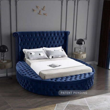 Meridian Furniture - Luxus Velvet Queen Bed In Navy - Luxusnavy-Q