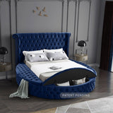 Meridian Furniture - Luxus Velvet Queen Bed In Navy - Luxusnavy-Q