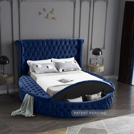 Meridian Furniture - Luxus Velvet Queen Bed In Navy - Luxusnavy-Q