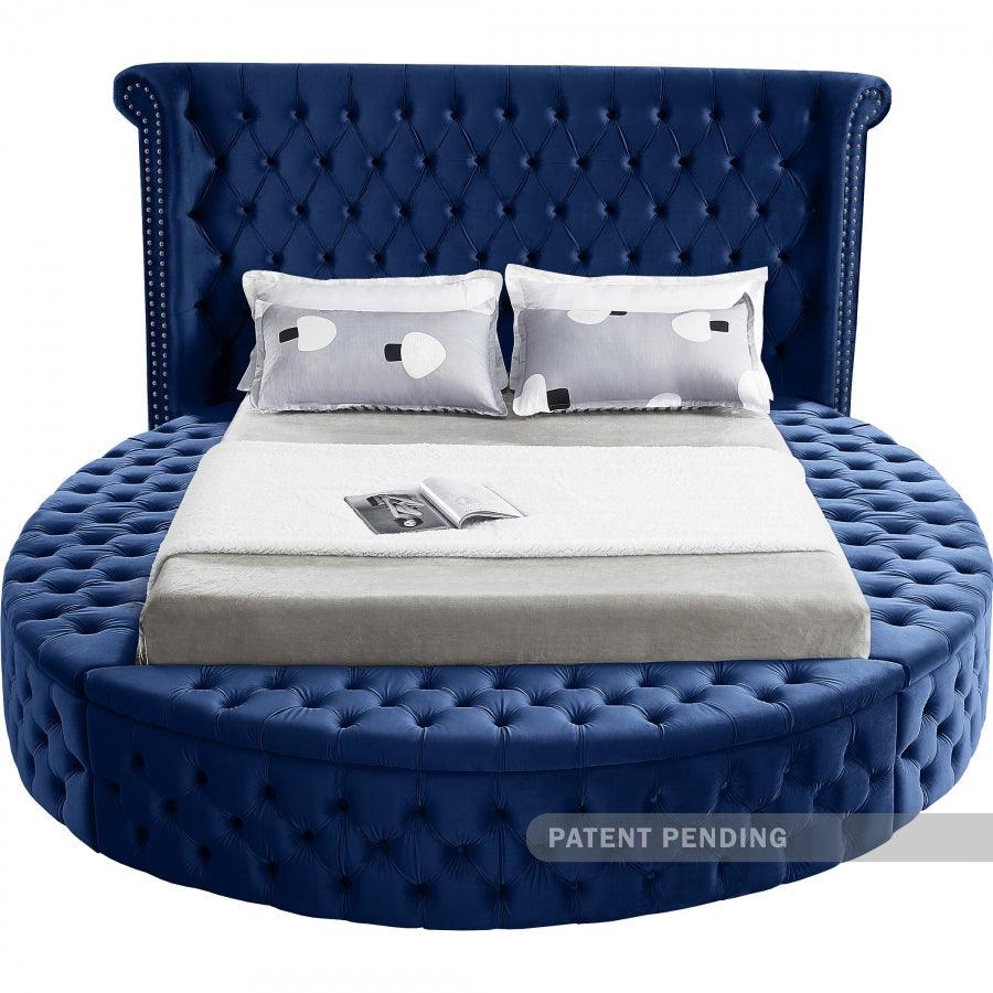 Meridian Furniture - Luxus Velvet Queen Bed In Navy - Luxusnavy-Q