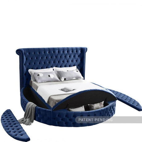 Meridian Furniture - Luxus Velvet Queen Bed In Navy - Luxusnavy-Q