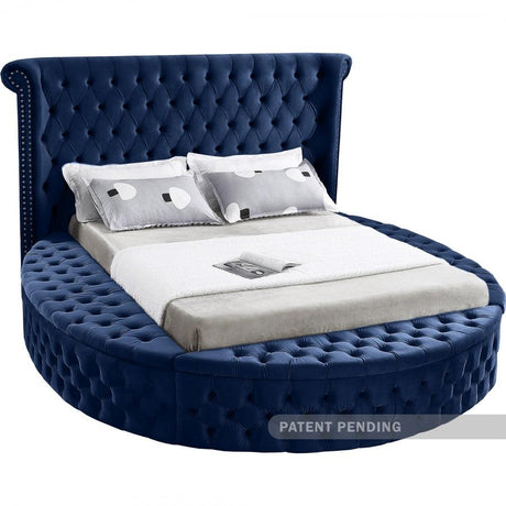 Meridian Furniture - Luxus Velvet Queen Bed In Navy - Luxusnavy-Q