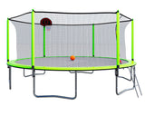 15FT Trampoline with Basketball Hoop Inflator and Ladder(Inner Safety Enclosure) Green - W550S00010 - image - 2