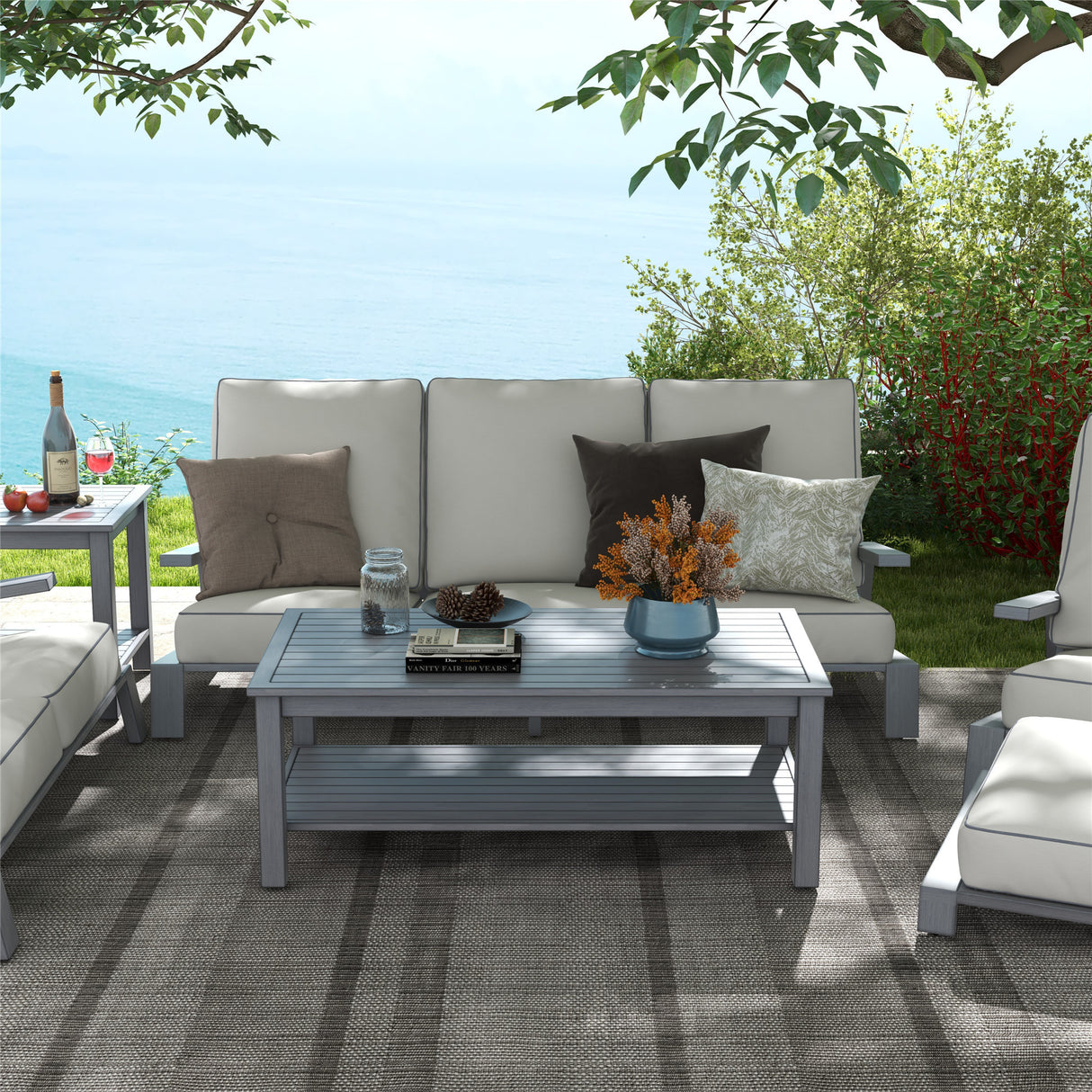 Octavia All-Weather Outdoor, Patio 6-Piece Aluminum Deep Seating Set with Water-Repellent Cushions for Deck, Backyards, Garden, Lawns, Poolside, and Beach.