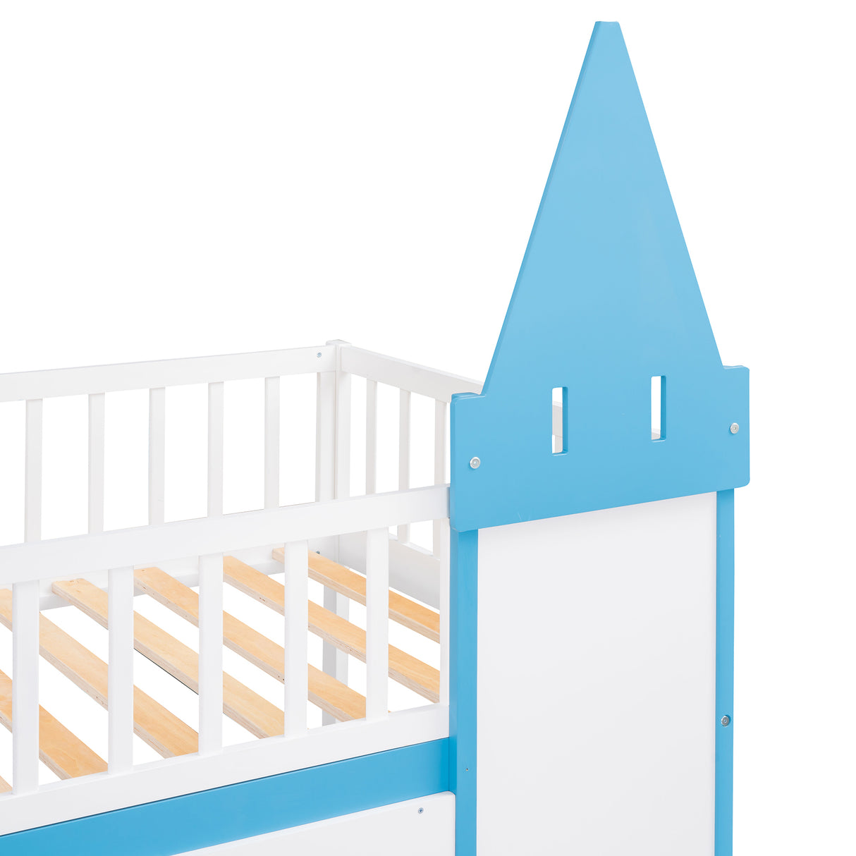 Twin Over Twin Castle Bunk Bed with Ladder - Blue - Home Elegance USA