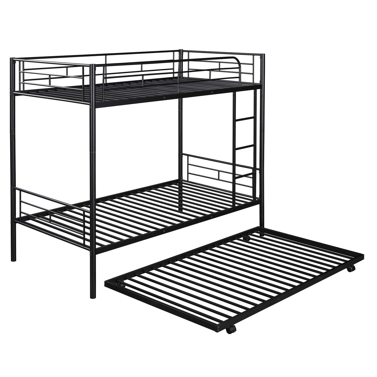 Twin-Over-Twin Metal Bunk Bed With Trundle,Can be Divided into two beds,No Box Spring needed ,Black ( old sku: MF194806AAB ) - Home Elegance USA