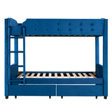 Twin over Twin Upholstered Bunk Bed with Two Drawers, Button-Tufted Headboard and Footboard Design, Blue - Home Elegance USA