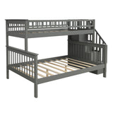 Twin over Full Bunk Bed with Shelves, Gray - Home Elegance USA