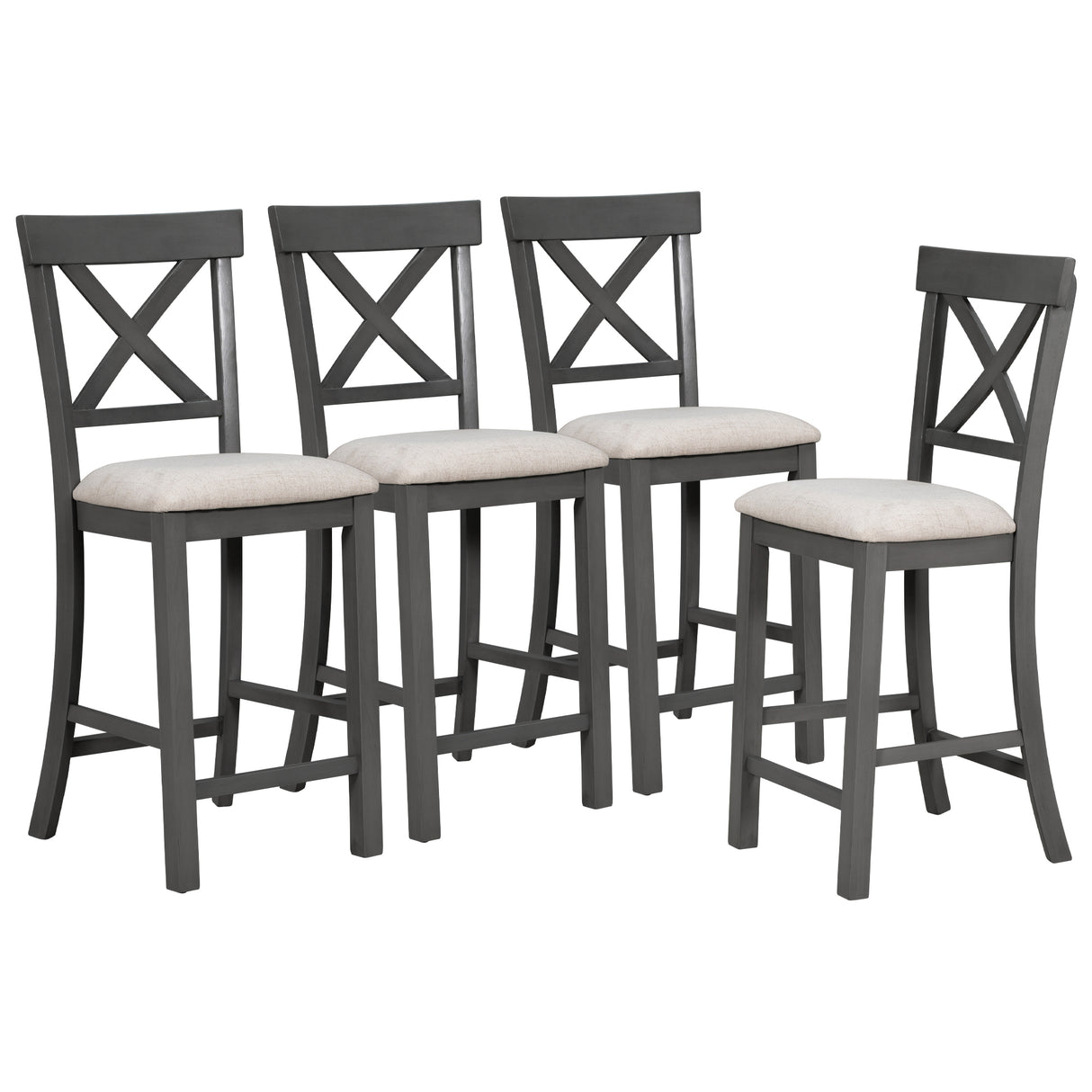 TREXM 6-Piece Counter Height Dining Table Set Table with Shelf 4 Chairs and Bench for Dining Room (Gray) - Home Elegance USA