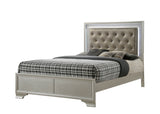 Modern Champagne Crocodile Skin Finish Upholstered 1pc Queen Size LED Panel Bed Faux Diamond Tufted Bedroom Furniture