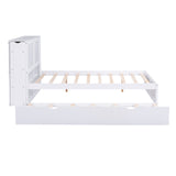 Full Size Storage Platform Bed with Pull Out Shelves and Twin Size Trundle, White - Home Elegance USA