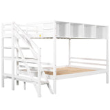 Twin over Full Bunk Bed with Staircase and Built-in Storage Cabinets,White - Home Elegance USA