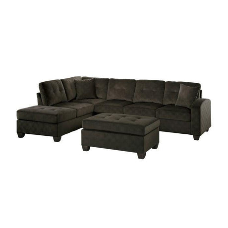 Homelegance - Emilio 3-Piece Reversible Sectional With Ottoman In Chocolate - 8367Ch*3