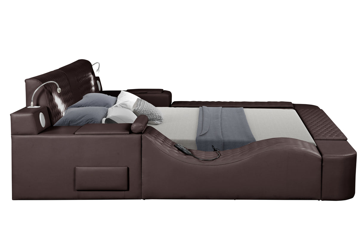 Zoya Smart Multifunctional King Size Bed Made with Wood in Brown - Home Elegance USA