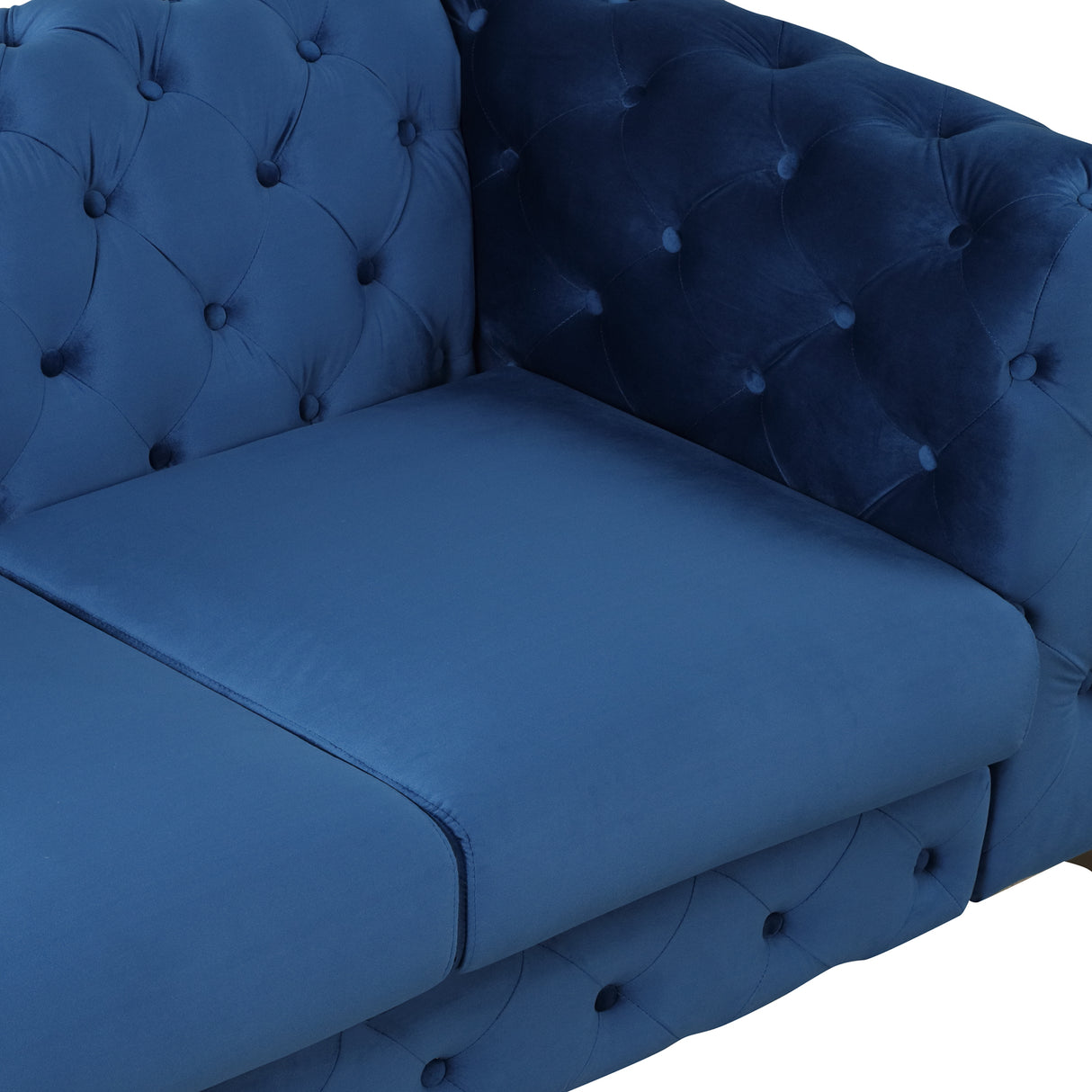 85.5" Velvet Upholstered Sofa with Sturdy Metal Legs,Modern Sofa Couch with Button Tufted Back, 3 Seater Sofa Couch for Living Room,Apartment,Home Office,Blue - SG000603AAC - image - 16