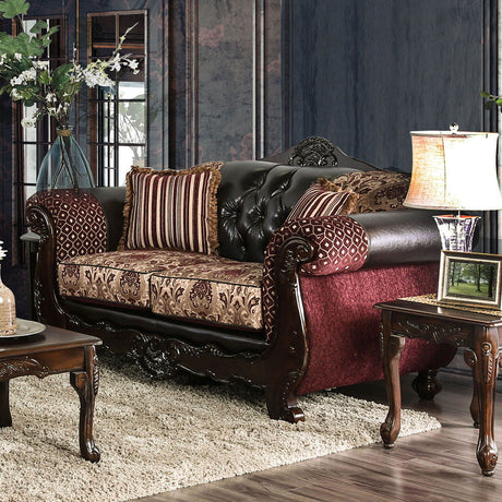 Quirino - Sofa & Loveseat - Burgundy / Dark Brown - Home Elegance USA