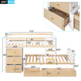 Twin over Twin Loft Bunk Bed with Drawers and Ladder, Natural - Home Elegance USA