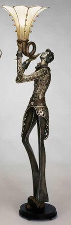 Artmax 8395-FLM Sculptural Floor Lamp – Bronze Male Figure with Trumpet-Style Glass Shade