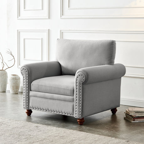 Living Room Sofa Single Seat Chair with Wood Leg Grey Fabric Home Elegance USA