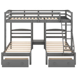 Full over Twin & Twin Bunk Bed,Triple Bunk Bed with Drawers, Gray - Home Elegance USA