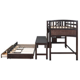 Stairway Twin XL Loft Bed with Twin Size Trundle and 3 Drawers, Storage, Desk, Espresso - Home Elegance USA