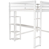 Full Size Loft Bed with Built-in Desk and Shelves,White - Home Elegance USA